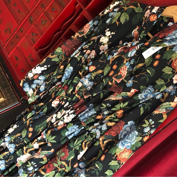 Alice & Olivia NWT Dress Breann Tiered Floral Tie-Neck 3/4 Sleeve Size 12 - Picture 8 of 9